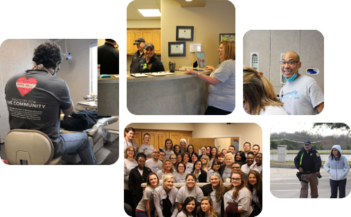 Collage of images of dentist and dental team members supporting the Copperas Cove Texas community