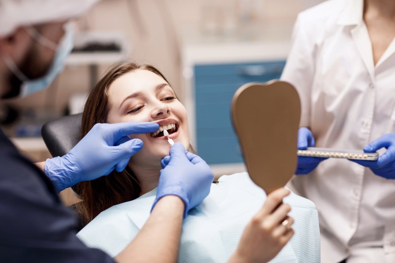 A woman about to receive cosmetic dentistry 